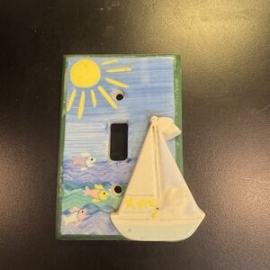 Sailboat Single Toggle Light Switch Cover Nautical Fish Waves Sun 3-D Ceramic